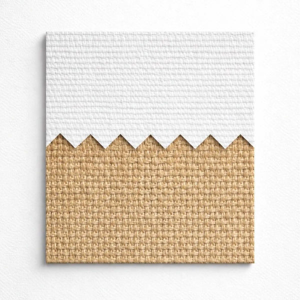 Rectangular wall art with textured white top and natural brown bottom on a white background
